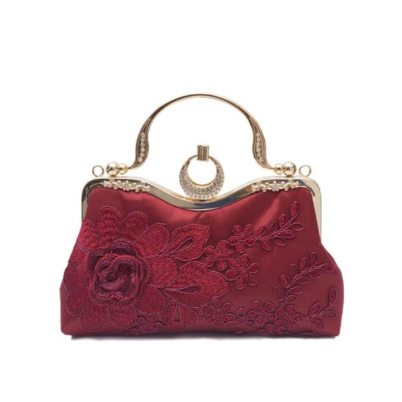 Wine Red Floral Embroidery Evening Bag Clutch Purse Vintage Handbag ^_^ - Picture 1 of 8